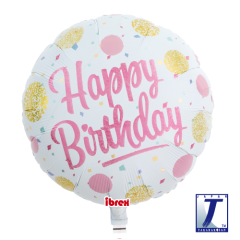 Ibrex Standard Happy Birhthday Gold & Pink folijski balon