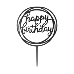 Happy Birthday topper za tortu okrugli black