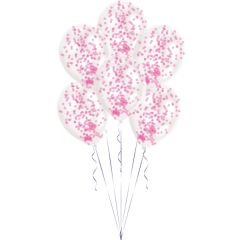 Latex baloni 28 cm Clear Confetti Pink