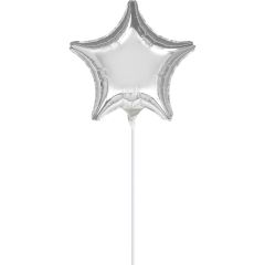 Mini zvijezda folijski balon na štapiću 23 cm  - Silver