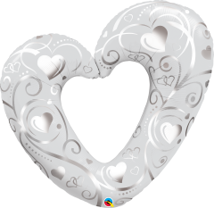 Maxi Hearts & Filigree Pearl White folijski balon