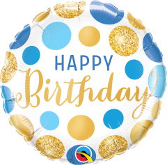 Standard Bday Blue & Gold Dots folijski balon