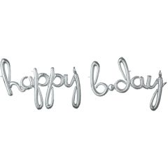 Napis Happy Bday Silver folijski balon