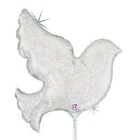 Mini Dove Holographic Pearl White folijski balon na štapiću