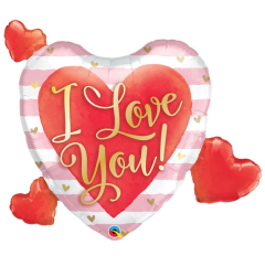 Maxi I Love You Hearts & Stripes Pink folijski balon