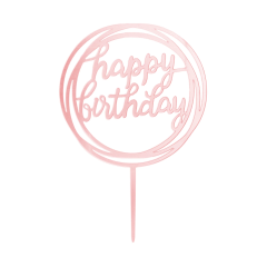 Happy Birthday topper za tortu okrugli rose gold