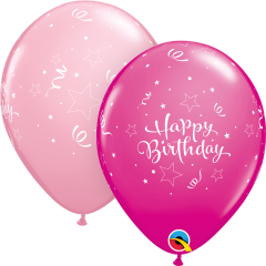 Lateks baloni 28cm Bday Shining Star Pink&Berry 