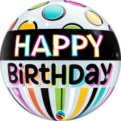 Bubble Bday Black Band & Dots pvc balon