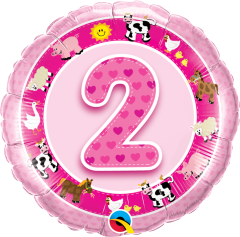 Standard Bday Age 2 Pink Farm Animals folijski balon