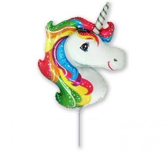 Mini 14"FX Unicorn head folijski balon na štapiću