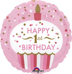 Standard 1st Birthday Cupcake Girl folijski balon