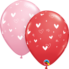 Latex baloni 28 cm Hearts & Speckles Assortment of Red, Pink