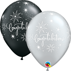 Lateks baloni 28cm Congratulations Elegant Pearl Black&Silver 