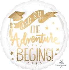 Standard The Adventure Begins White & Gold folijski balon
