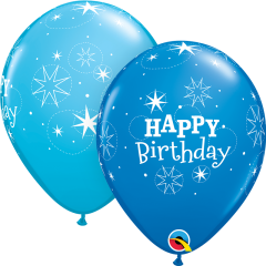 Lateks baloni 28cm Bday Sparkle Dark Blue&Robins Egg 