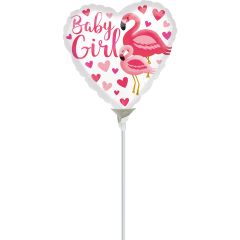 Mini Flamingo Baby Girl 10 cm folijski balon na štapiću