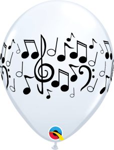 Lateks baloni 28cm Music Notes White 