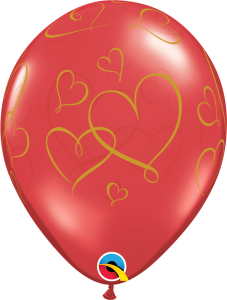 Lateks baloni 28cm Romantic Hearts Ruby Red