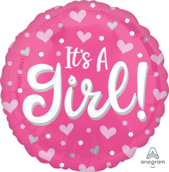 Standard Its a Girl Hearts dots pink folijski balon