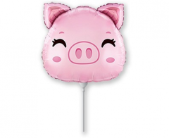 Mini 14"FX Piggy Head folijski balon na štapiću