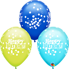 Latex baloni 28 cm Birthday Confetti Dots Assorted Chartreuse,Caribbean Blue&Dark Blue