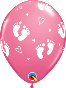 Lateks baloni 28cm Baby Footprints&Hearts Rose
