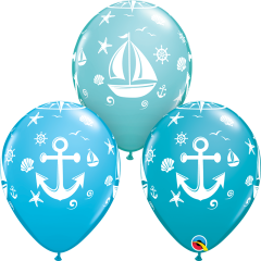 Lateks baloni 28cm Nautical Sailboat & Anchor Special Ast 