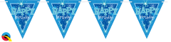Zastavice Happy Bday Blue Sparkle 3,6m (16 zastavica)