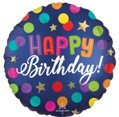 Standard Satin Happy Birthday Blue Confetti folijski balon