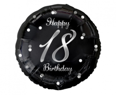 Standard Happy 18 Birthday Black Silver Printing folijski balon