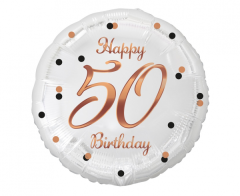 Standard B&C Happy 50 Birthday White Rosegold  Printing folijski balon