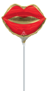 Mini Kiss Lips Red Gold folijski balon na štapiću