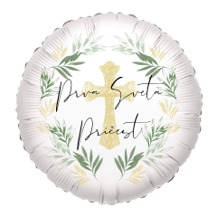Standard Round Prva Sveta Pričest Tropical Greenery Cross folijski balon