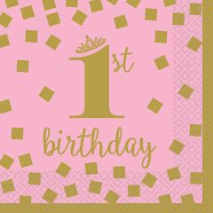 1st Birthday Pink & Gold salvete 25x25 cm