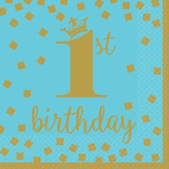 1st Birthday Blue & Gold salvete 33x33 cm