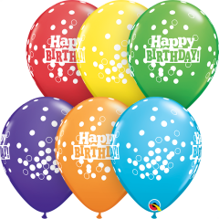 Lateks baloni 28cm Bday Confetti Dots Bright Rainbow Ast  25 Kos