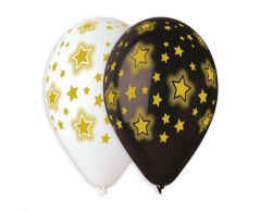 Latex baloni Shining Stars White&Black 30 cm