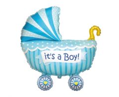 Maxi Boys Pram Blue folijski balon 89x74 cm