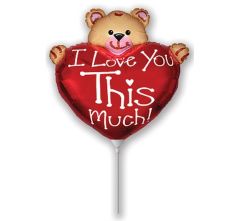 Mini Teddy Bear with Heart folijski balon na štapiću