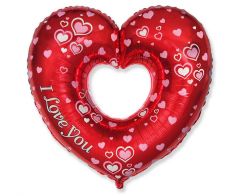 Mini 14" Fancy Heart Red  folijski balon na štapiću