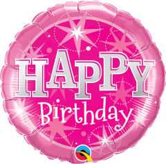 Mini Bday Pink Sparkle folijski balon na štapiću
