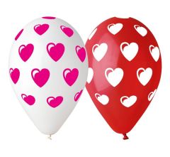 Latex baloni 30 cm Hearts Red and White