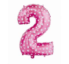 Mid size folijski balon broj 2 Pink with hearts