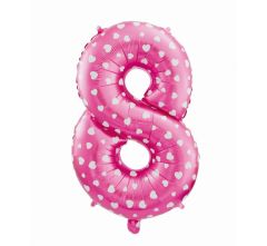 Mid size folijski balon broj 8 Pink with hearts
