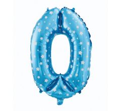 Mid size folijski balon broj 0 Blue with stars