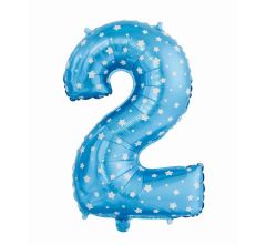 Mid size folijski balon broj 2 Blue with stars