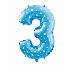 Mid size folijski balon broj 3 Blue with stars