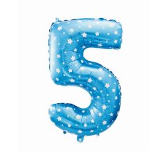 Mid size folijski balon broj 5 Blue with stars