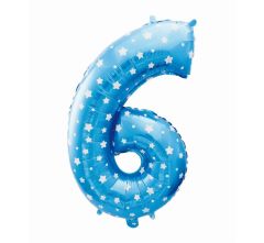 Mid size folijski balon broj 6 Blue with stars
