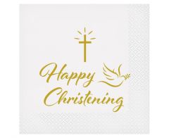 Happy Christening Cross and Dove salvete 33x33 cm